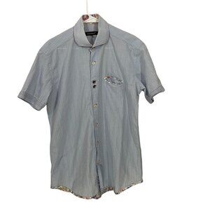 Bogosse Mens Size M? Blue Cotton Short Sleeve‎ Mini Lewis Shirt